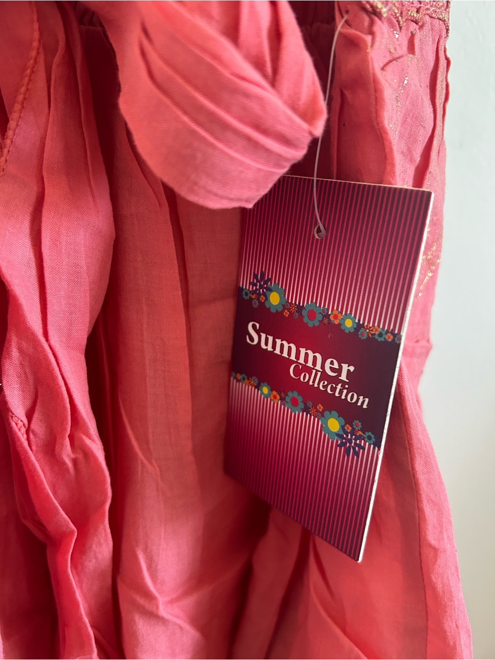 Strapless Tiered Maxi Dress in Coral with Metallic Smocked Waist - Picture 2 of 3